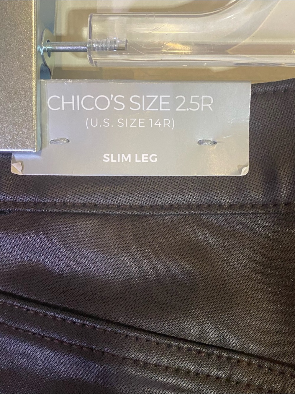 Chico's Brown Denim Coated Pants Women’s Size 14R - Picture 4 of 10